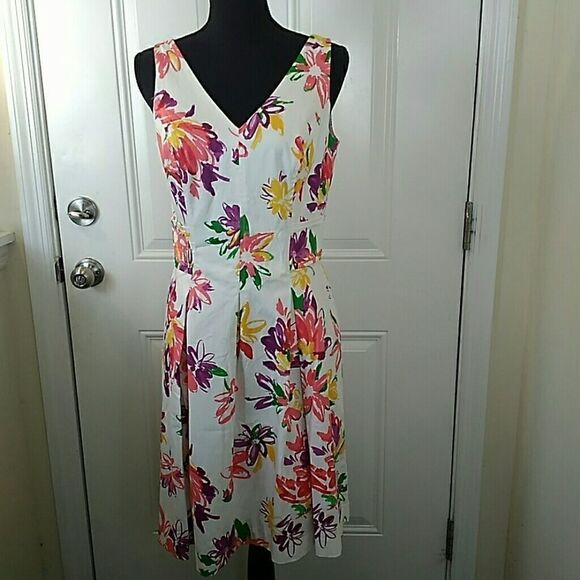 Chaps white floral print sleeveless dress - Picture 1 of 7